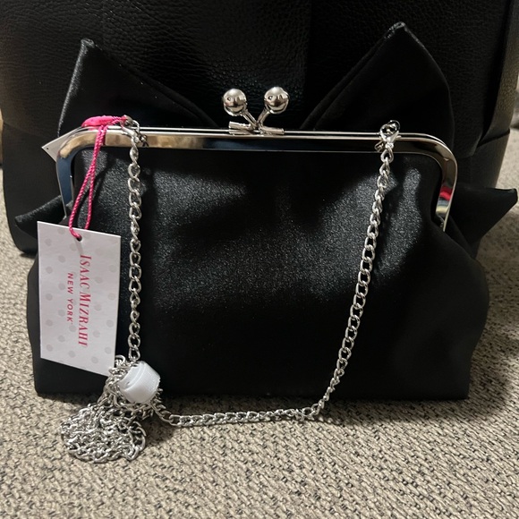 Isaac Mizrahi Black Bow Clutch with Chain Strap - Picture 3 of 5
